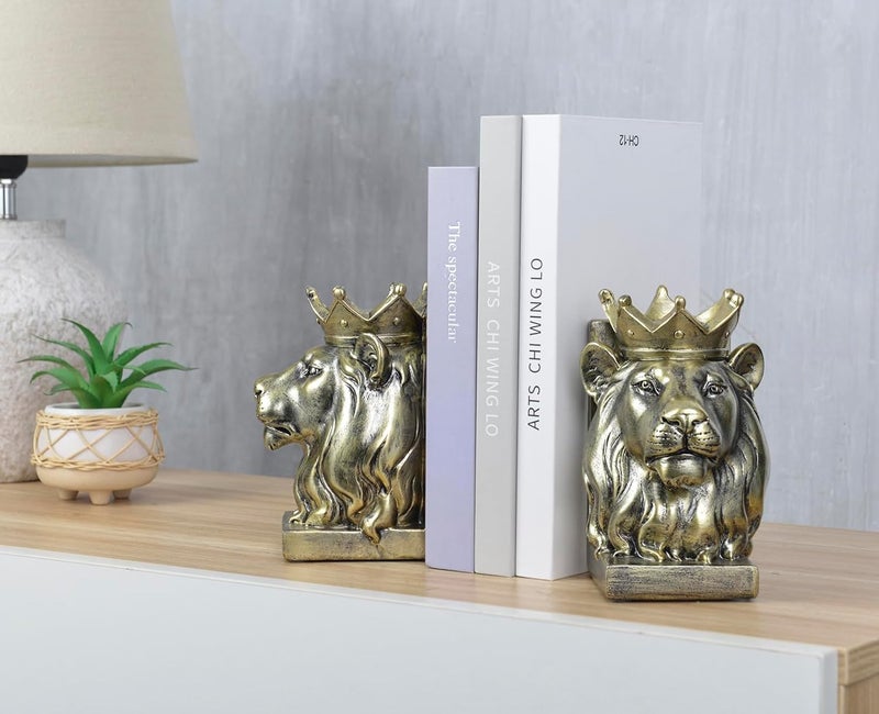 Kakizzy Vintage Gold Lion Book Ends,Animal Decorative Bookends,Resin Book Holder,Luxurious Book Ends for Shelves Rooms Office Home Decor,Unique Book Lover Gift(Gold Lion) - Image 5